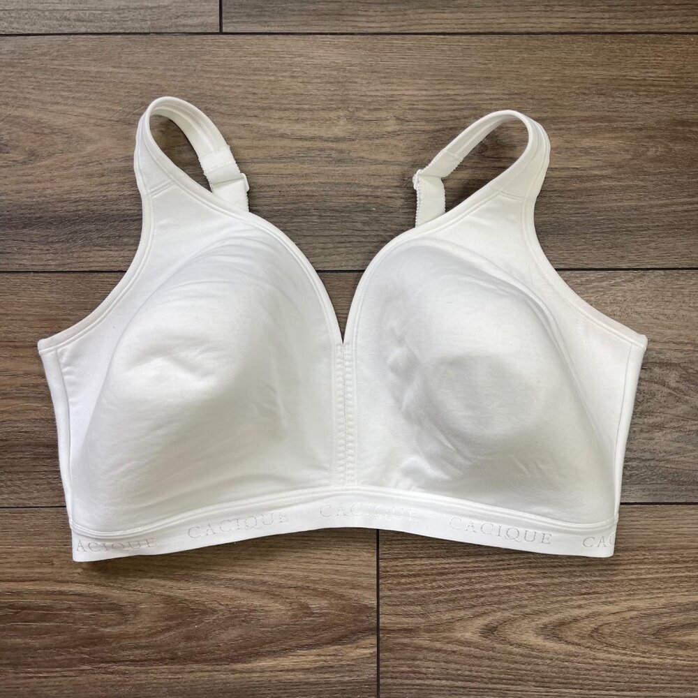 Cacique Lightly Lined No-Wire Bra Women's Plus Size 42F White Comfort Adjustable